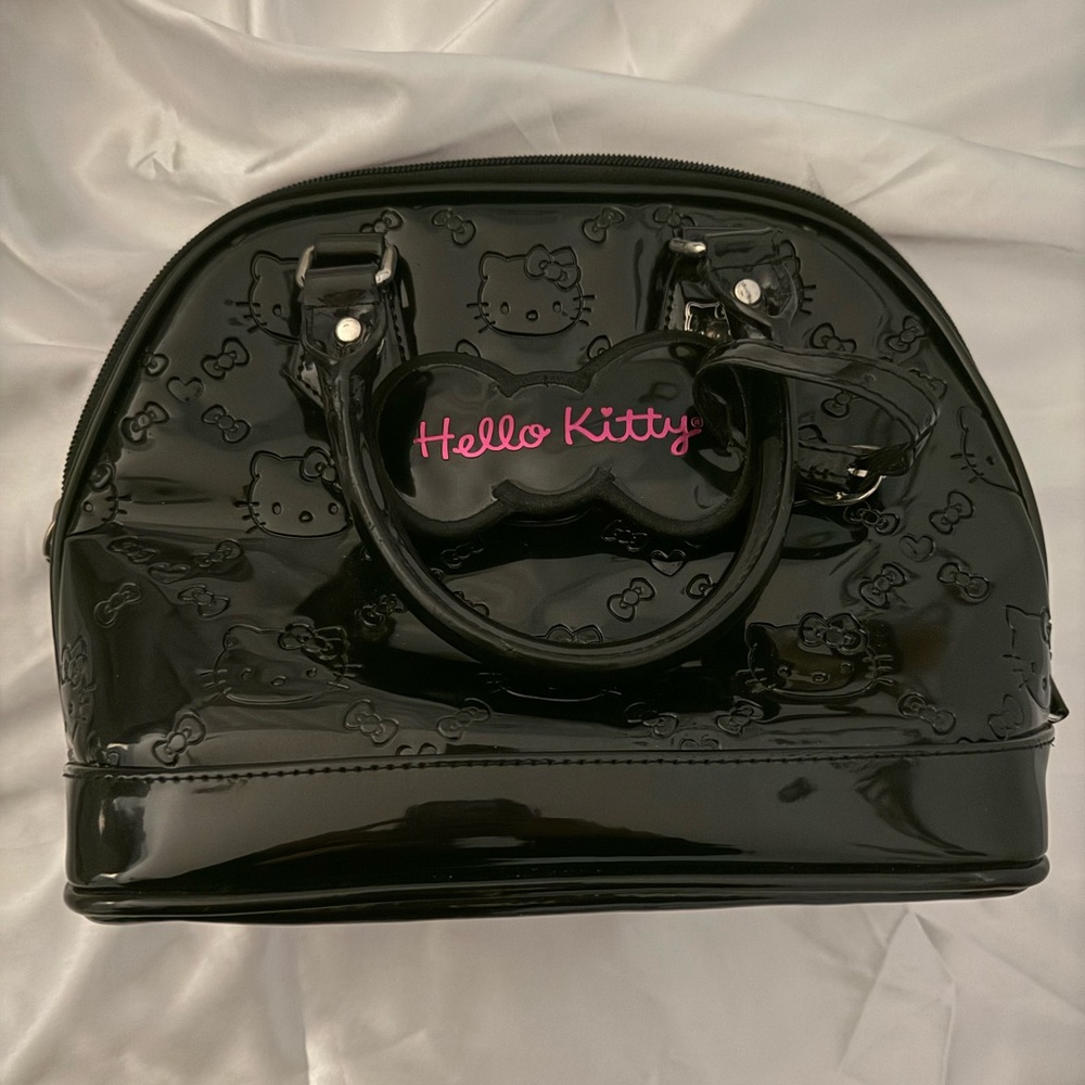 Hello Kitty Glossy Black Satchel with Pink Accents